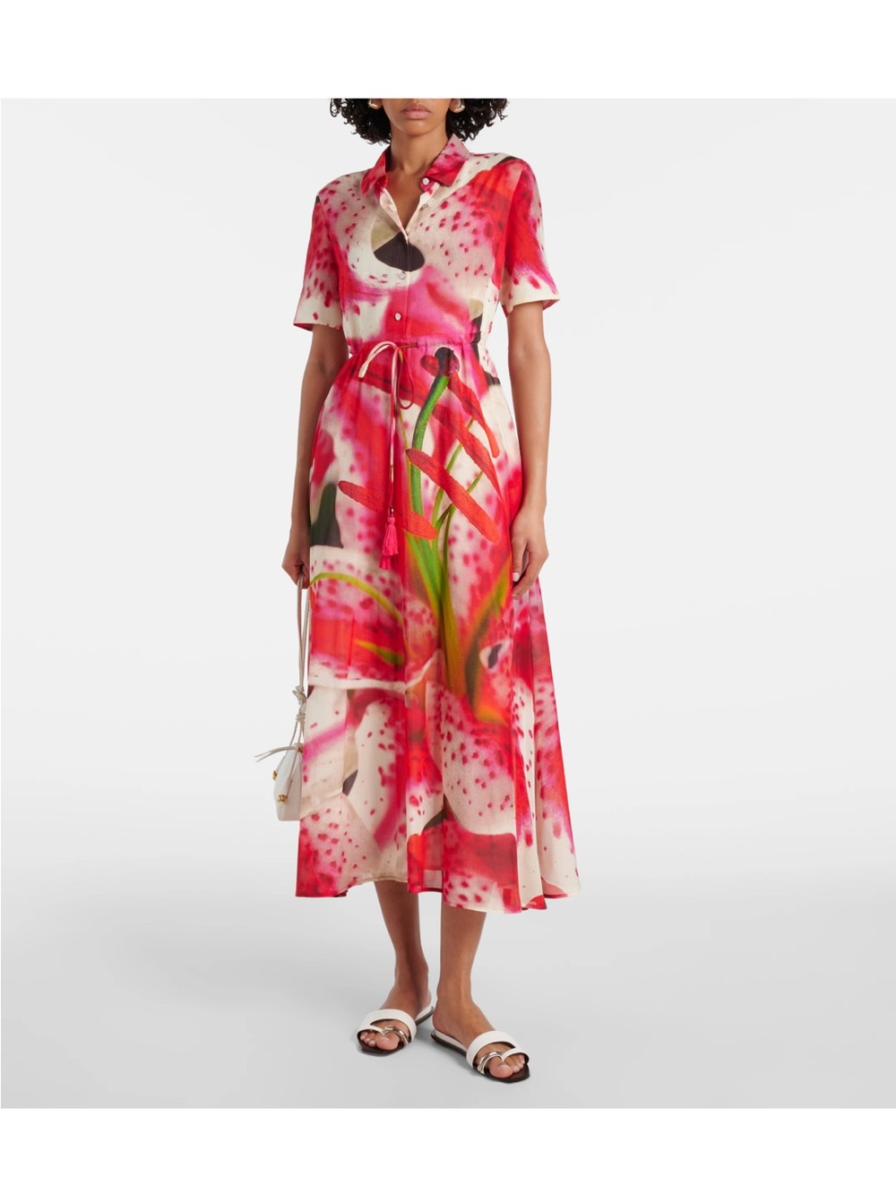 Tory Burch Pink and Green Floral Short-Sleeve Midi Dress